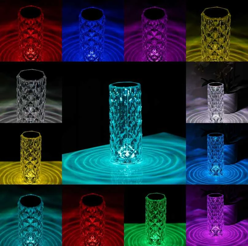 LED šviečianti kristalo formos lempa – RGB spalvos, liečiamas valdymas, USB ir pultelis