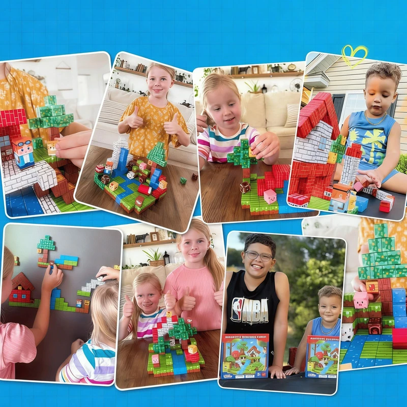 Magnetinės kaladėlės vaikams, 54 vnt., spalvingi kubeliai