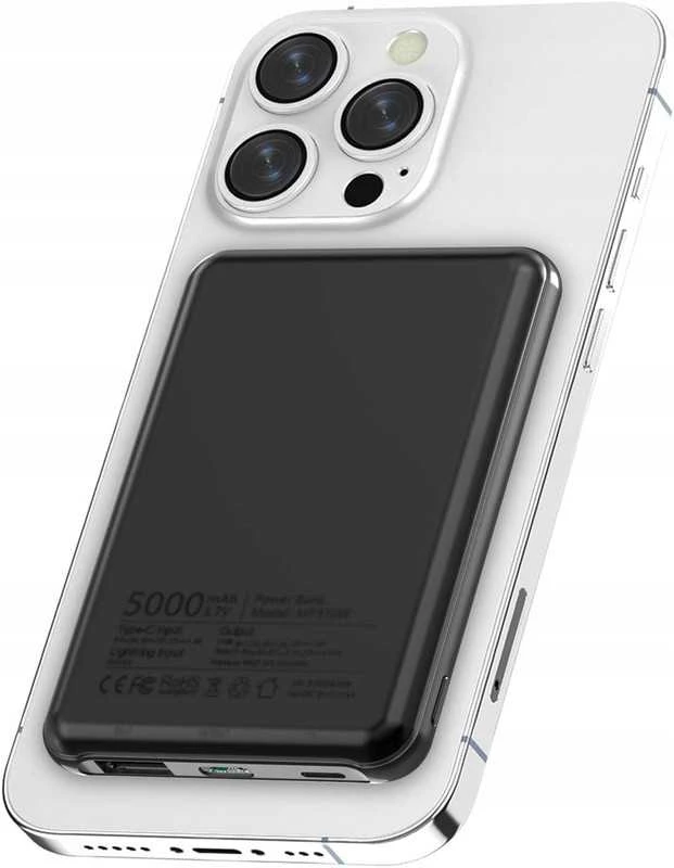 Magnetinis belaidis powerbankas 5000 mAh – mini, juodas, iPhone su MagSafe