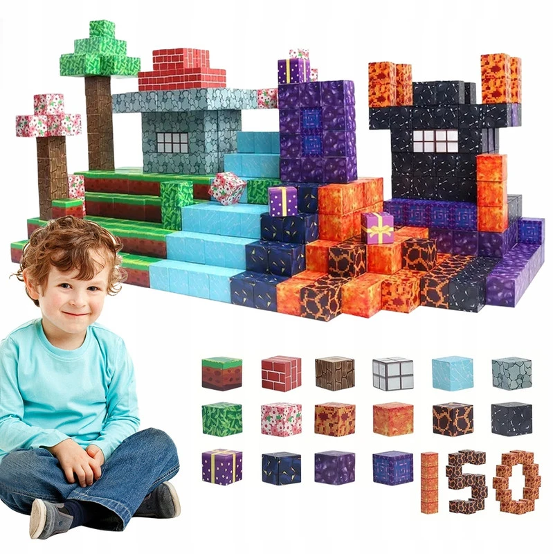 Magnetinių kaladėlių rinkinys su stipriais magnetais, 150 vnt.