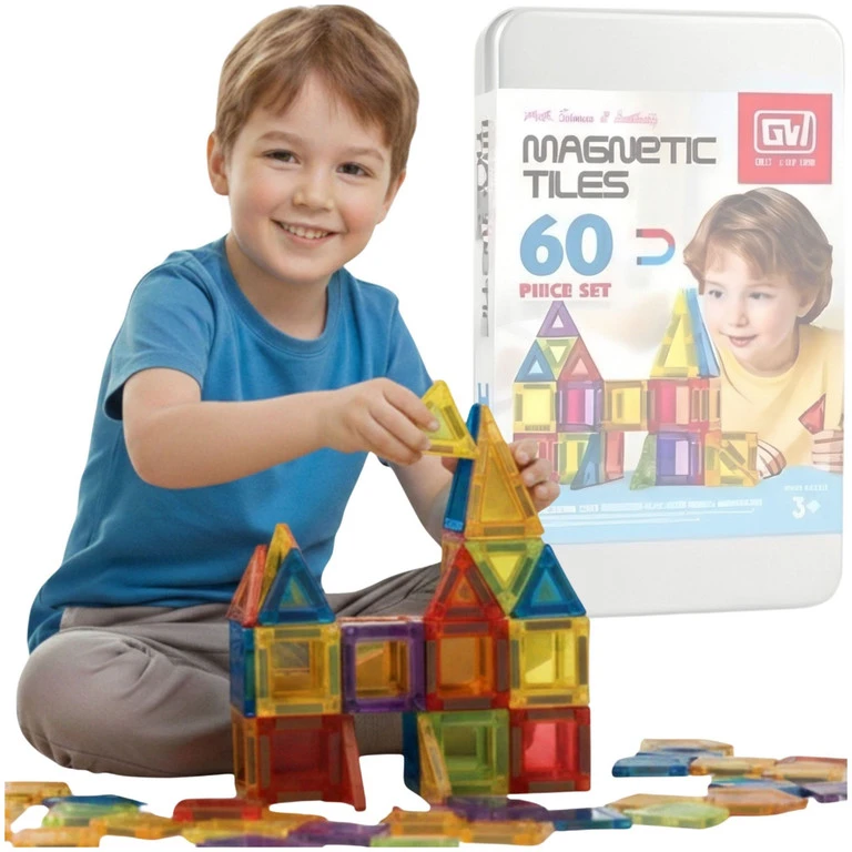Magnetinių konstravimo kaladėlių rinkinys vaikams, 60 dalių