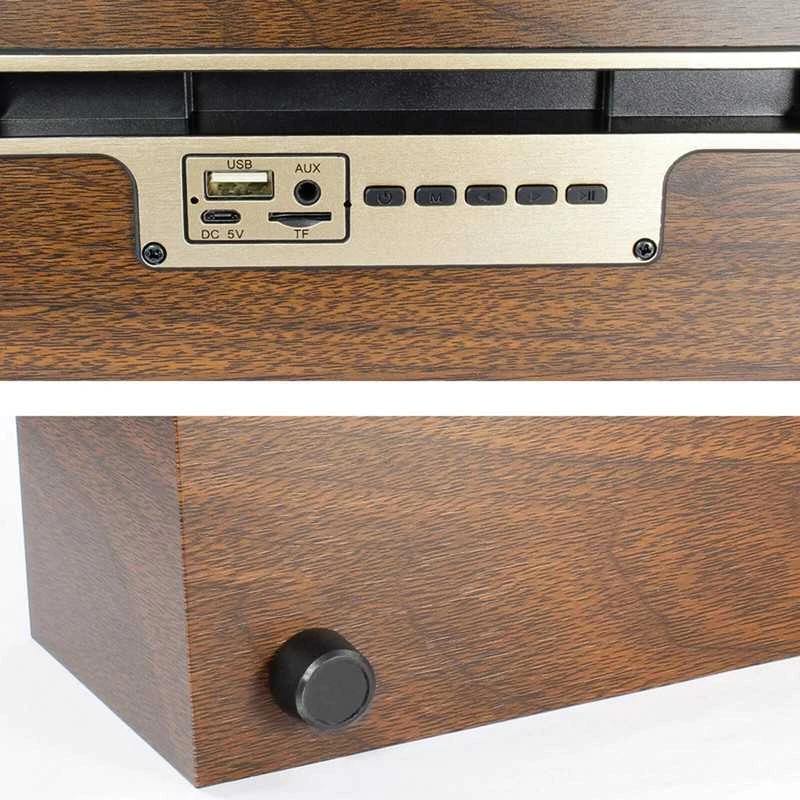 Medinė retro stiliaus „Bluetooth“ kolonėlė su radiju, 8 W galia ir bosu