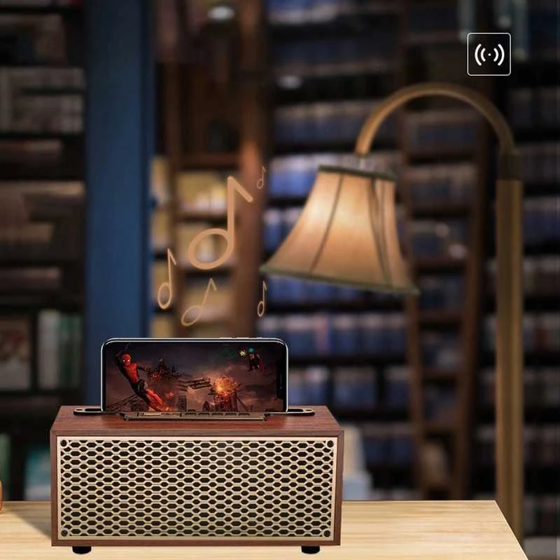 Medinė retro stiliaus „Bluetooth“ kolonėlė su radiju, 8 W galia ir bosu