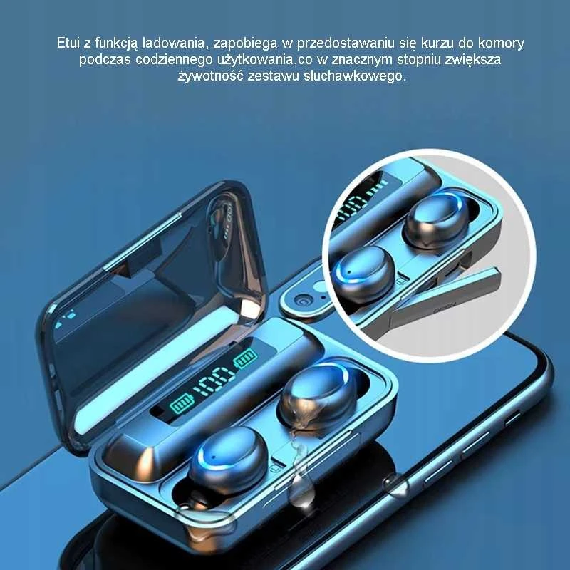 Mėlynos „Specdom“ belaidės „Earbuds“ ausinės