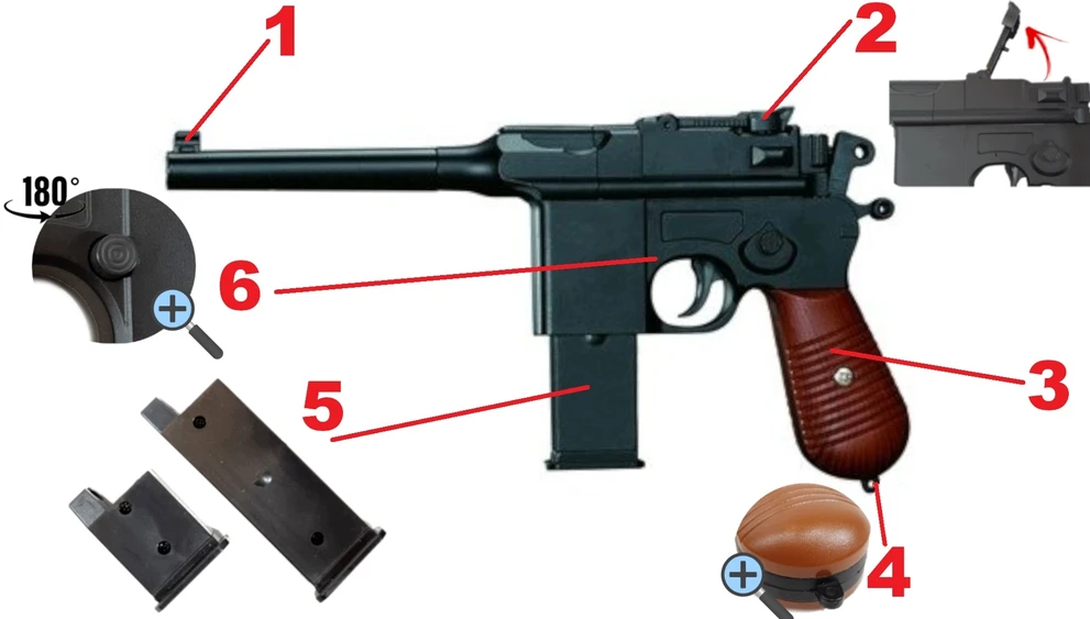 Metalinė pistoleto replika Mauser C96, 2 dėtuvės