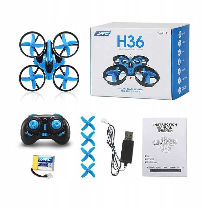 Mini dronas JJRC H36 2.4 GHz – kompaktiškas, 4 kanalų, mėlynas