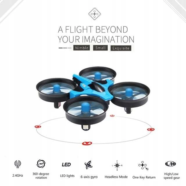 Mini dronas JJRC H36 2.4 GHz – kompaktiškas, 4 kanalų, mėlynas