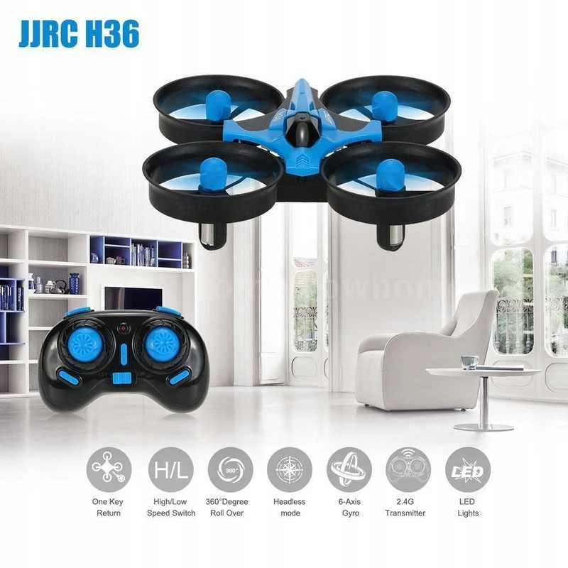 Mini dronas JJRC H36 2.4 GHz – kompaktiškas, 4 kanalų, mėlynas