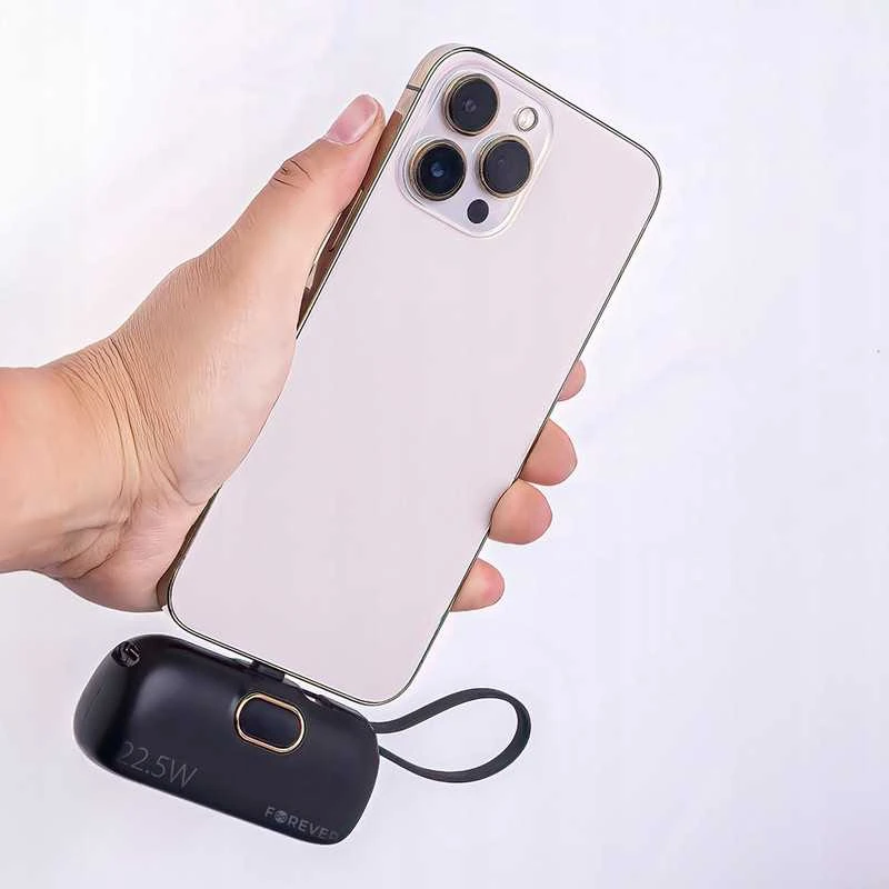 Mini powerbank iPhone telefonui – kompaktiškas, su Lightning ir PD įkrovimu