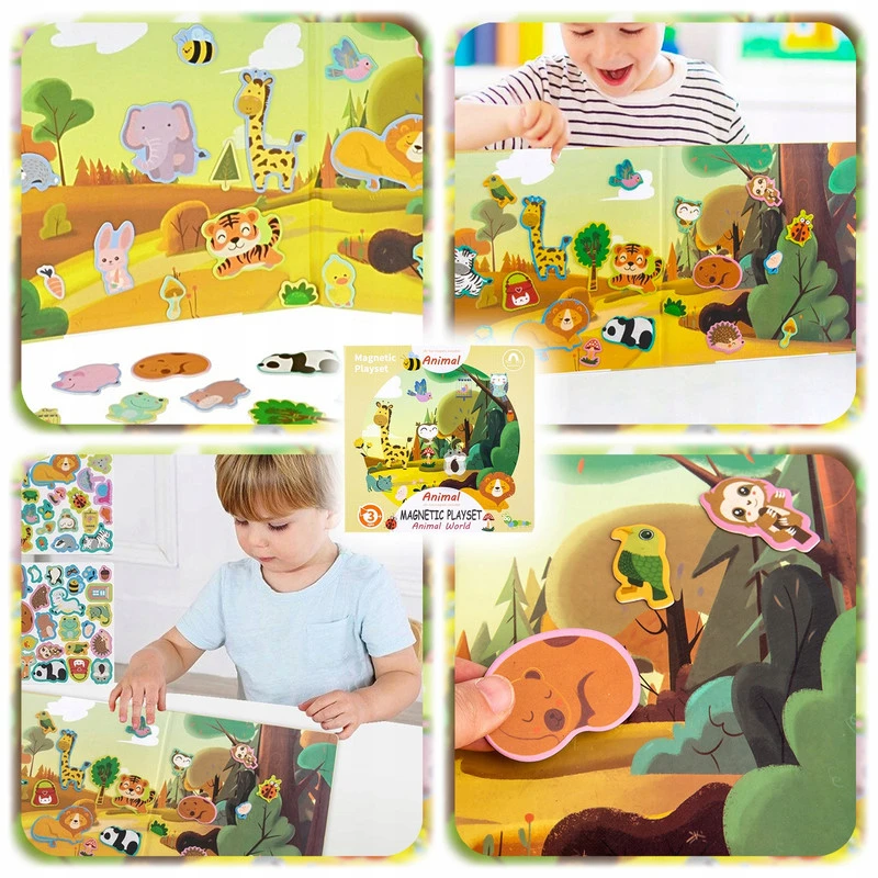 Montessori magnetinė knyga-dėlionė vaikams su gyvūnais