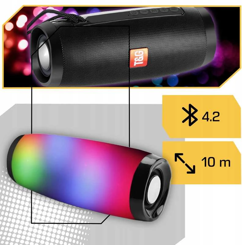 Nešiojama belaidė „Bluetooth“ boombox kolonėlė su FM radiju, USB, AUX ir LED