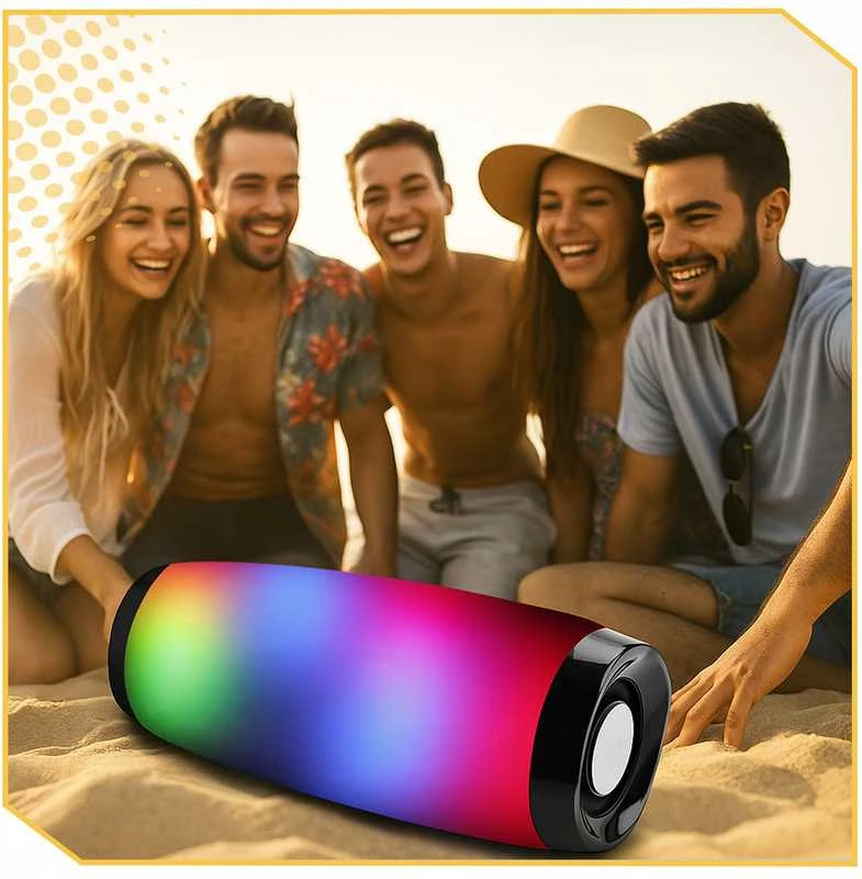 Nešiojama belaidė „Bluetooth“ boombox kolonėlė su FM radiju, USB, AUX ir LED