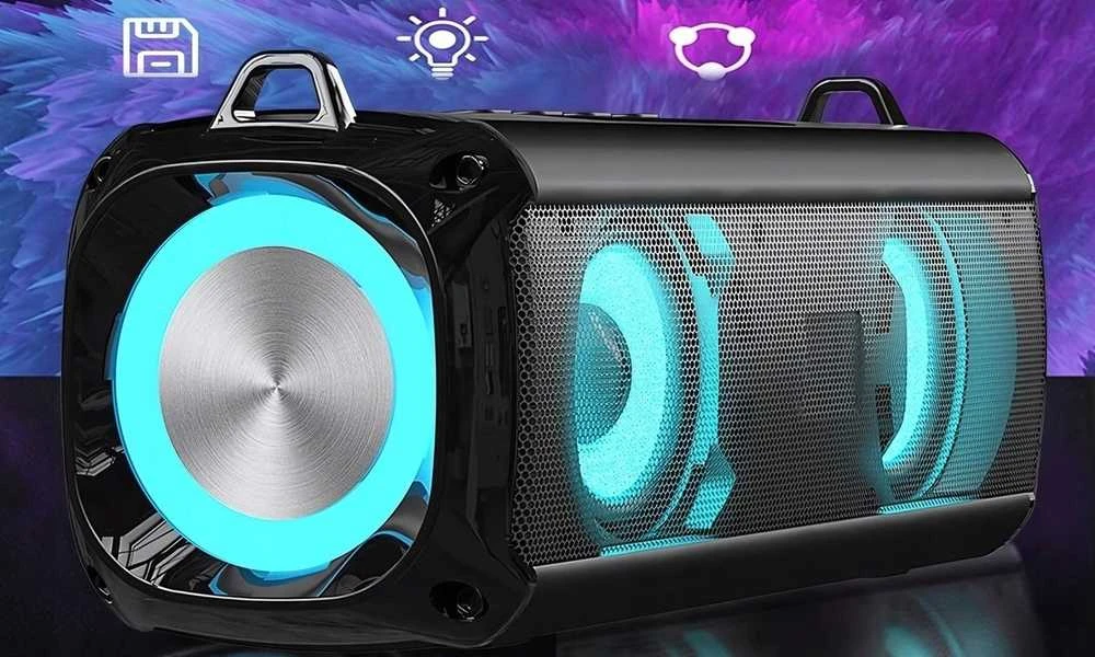 Nešiojama belaidė „Bluetooth“ kolonėlė su LED apšvietimu ir radiju
