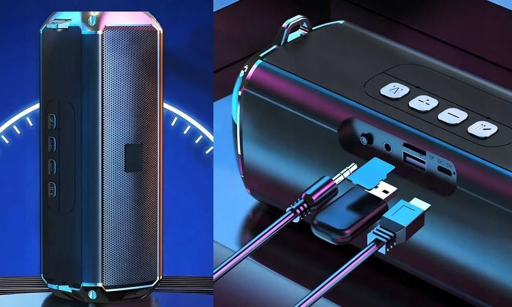 Nešiojama belaidė „Bluetooth“ kolonėlė su LED apšvietimu ir radiju
