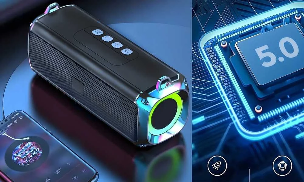 Nešiojama belaidė „Bluetooth“ kolonėlė su LED apšvietimu ir radiju