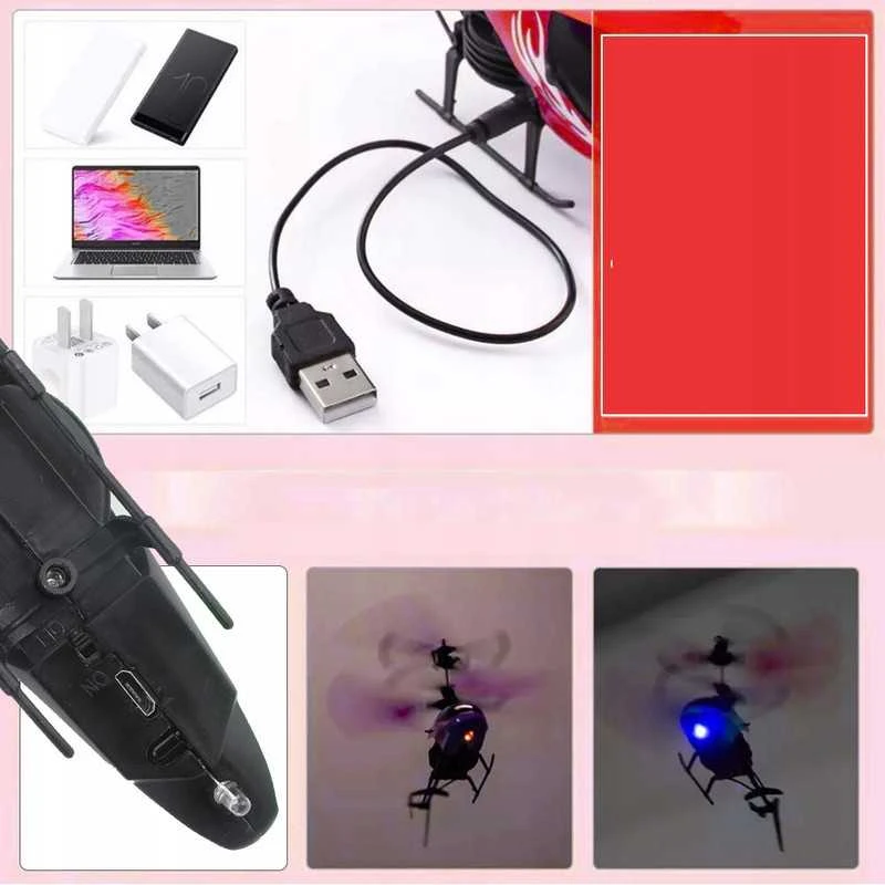 Nuotoliniu būdu valdomas RC sraigtasparnis su LED apšvietimu, įkraunamas per USB