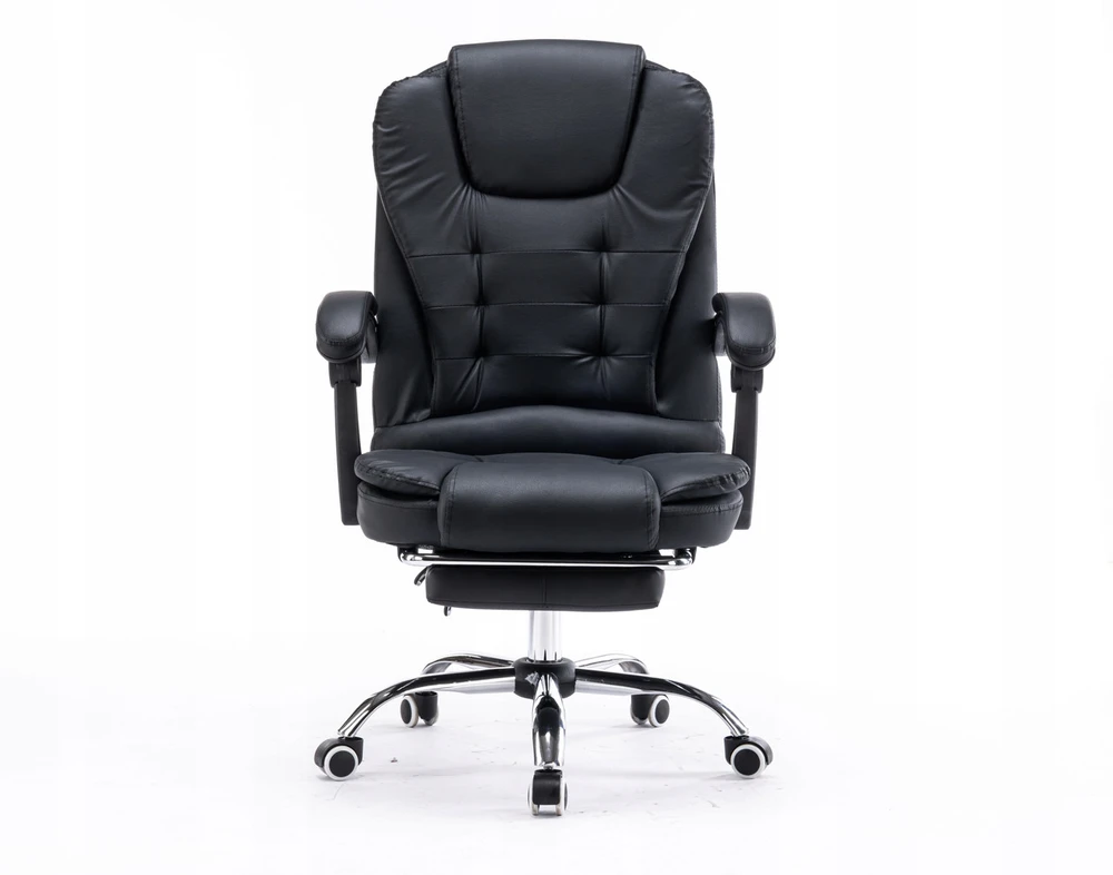 Patogi ergonominė darbo kėdė su kojų atrama juoda