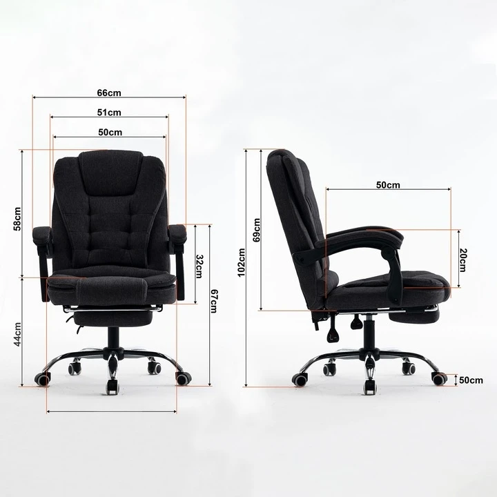Patogi ergonominė darbo kėdė su kojų atrama juoda