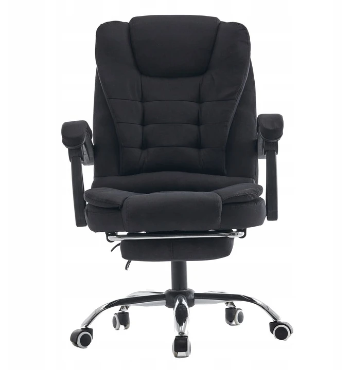 Patogi ergonominė darbo kėdė su kojų atrama juoda