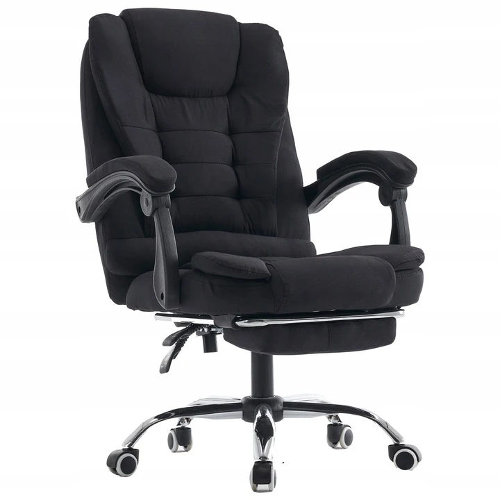Patogi ergonominė darbo kėdė su kojų atrama juoda