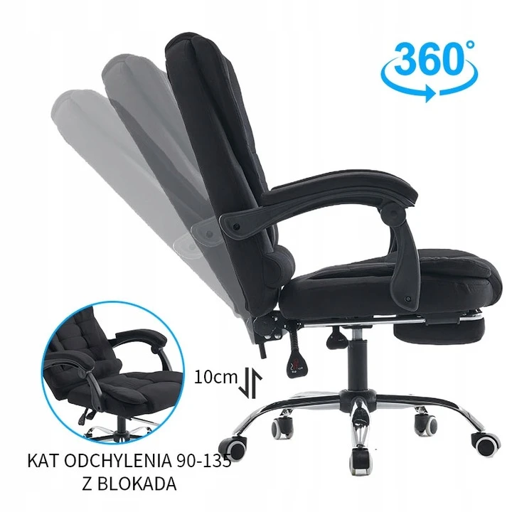 Patogi ergonominė darbo kėdė su kojų atrama juoda
