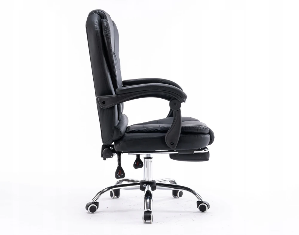 Patogi ergonominė darbo kėdė su kojų atrama juoda