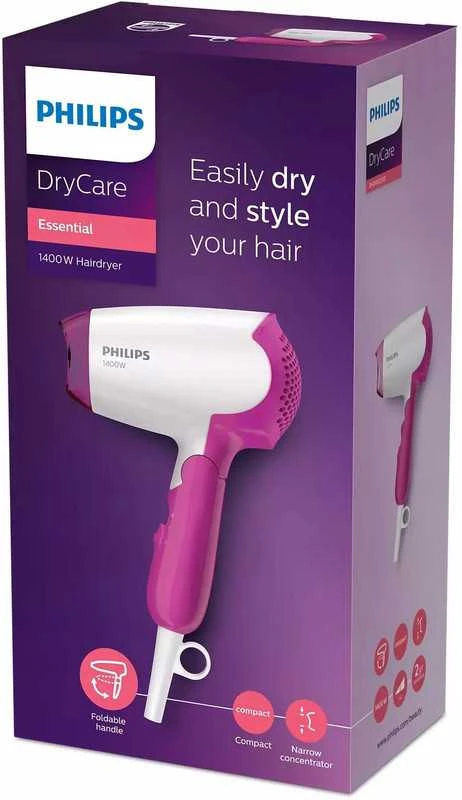 Philips 1400 W sulankstomas plaukų džiovintuvas – kompaktiškas ir kelionėms paruoštas.