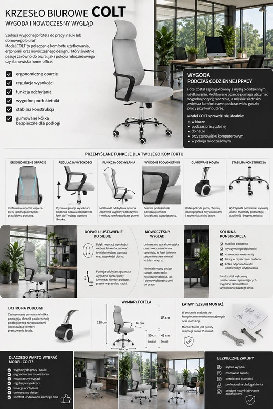 Pilka ergonominė biuro kėdė COLT