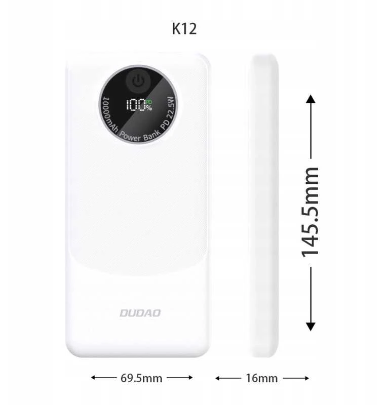 Powerbank 10000 mAh – greitas įkrovimas (PD 22.5W), USB-A/C, LED ekranas