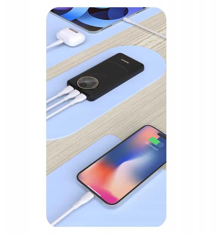 Powerbank 10000 mAh – greitas įkrovimas (PD 22.5W), USB-A/C, LED ekranas