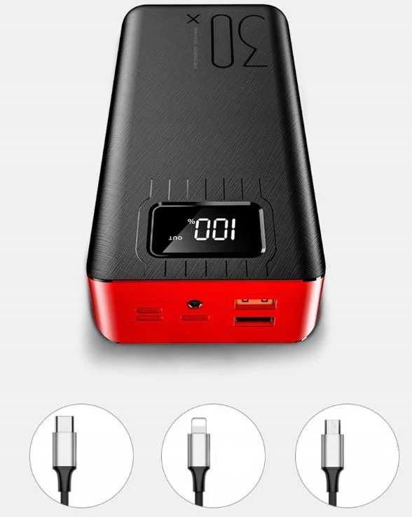 Powerbankas 30000 mAh – 22.5W greitas įkrovimas, USB-C, LED ekranas, žibintuvėlis