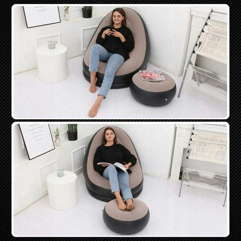 Pripučiamas lauko gultas su pakoju pufu ir pompa poilsiui sode ar paplūdimyje