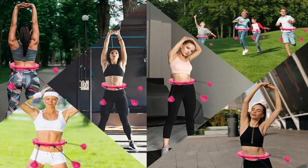 Reguliuojamas „Smart Hula Hoop“ lankas su svoriu ir masažiniu efektu fitness treniruotėms