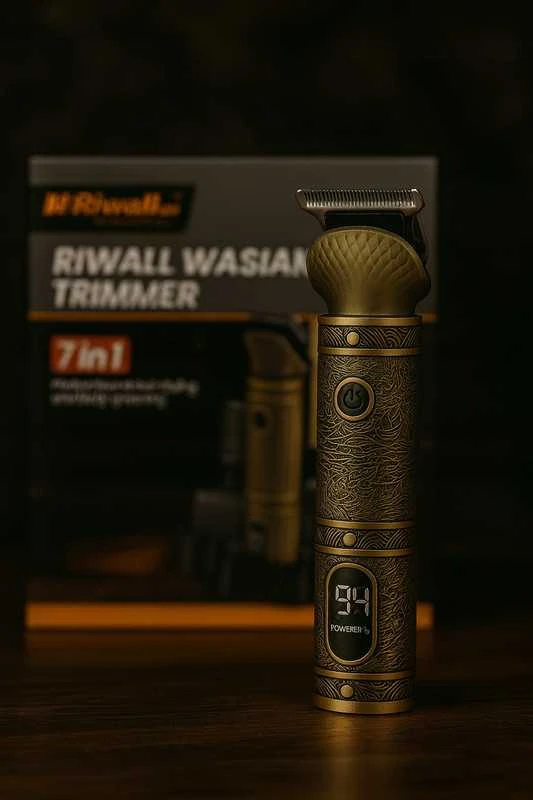 Barzdaskutė Riwall Wasiak elektrinė plaukų ir barzdos kirpimo mašinėlė – 7 viename rinkinys, auksinės spalvos