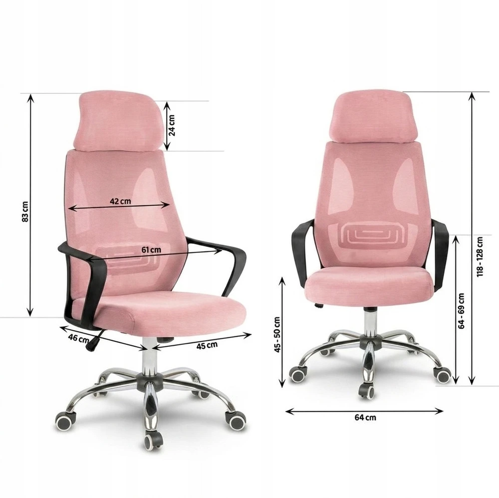 Rožinė ergonominė biuro kėdė COLT