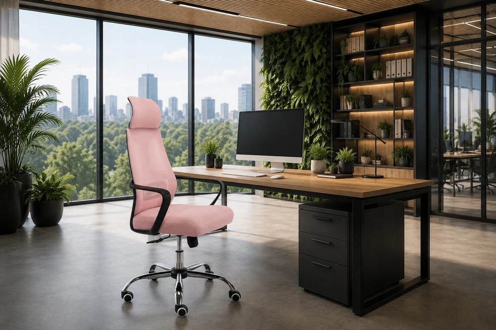 Rožinė ergonominė biuro kėdė COLT