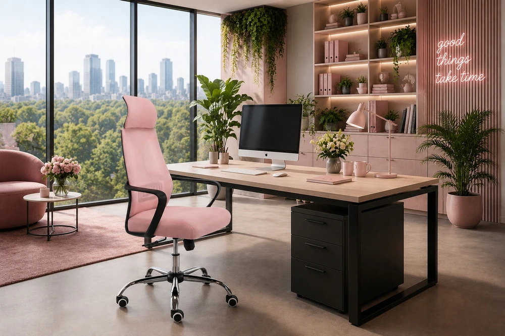 Rožinė ergonominė biuro kėdė COLT