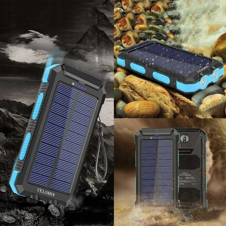 Saulės energija įkraunamas powerbankas 30000 mAh – atsparus vandeniui, puikiai tinka kelionėms