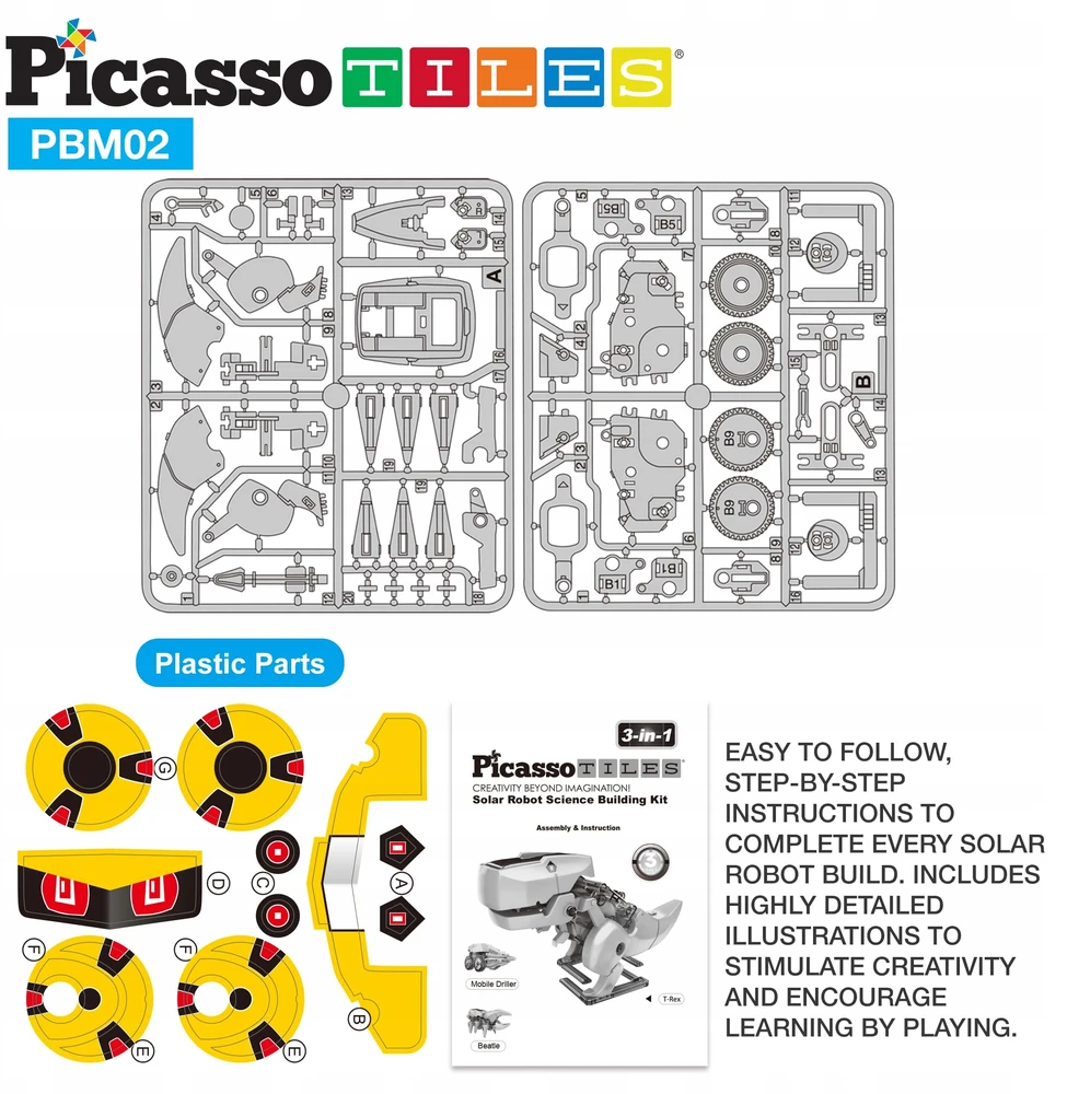 Saulės energija varomas robotas PicassoTiles, 3 modeliai