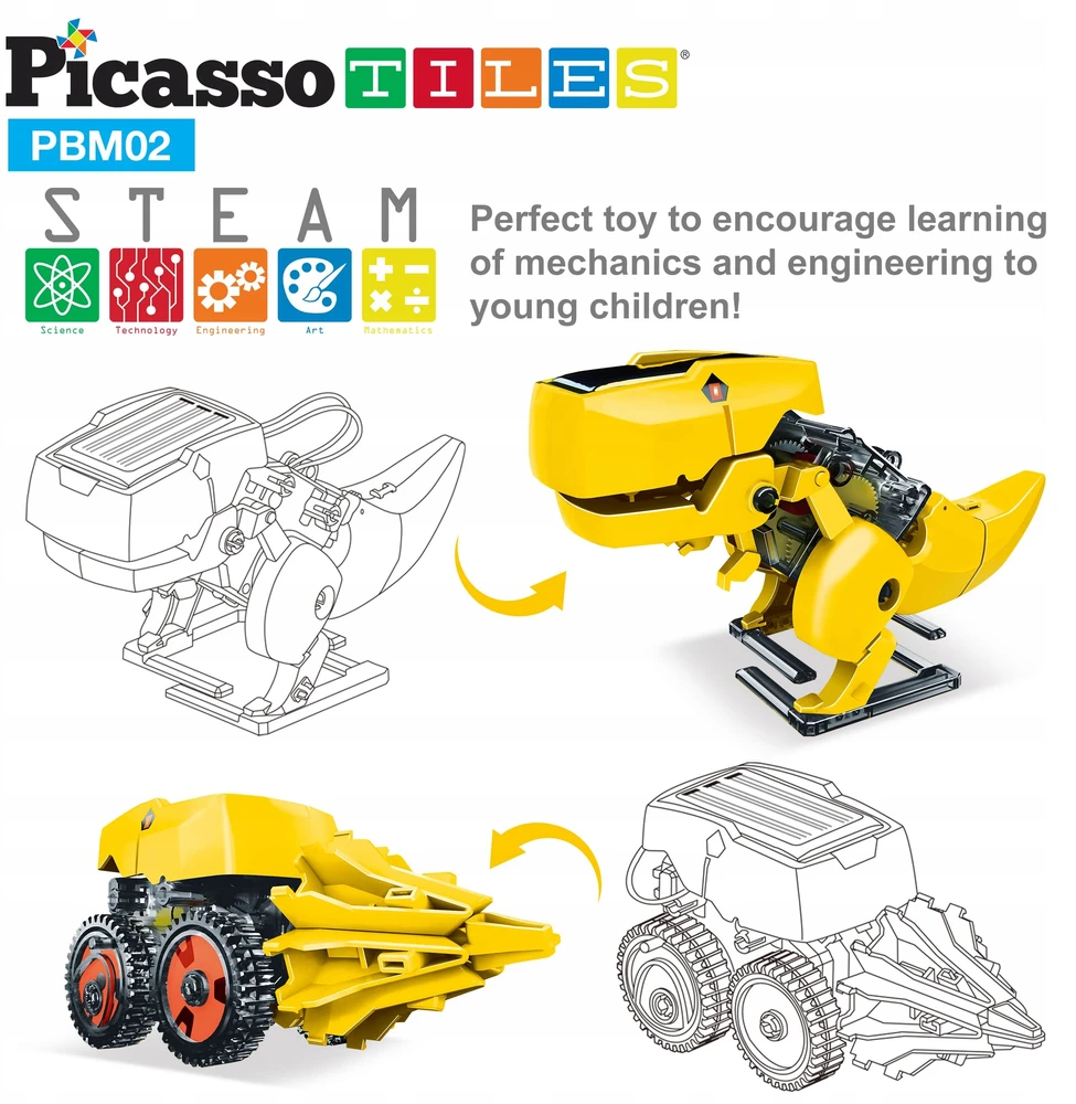 Saulės energija varomas robotas PicassoTiles, 3 modeliai