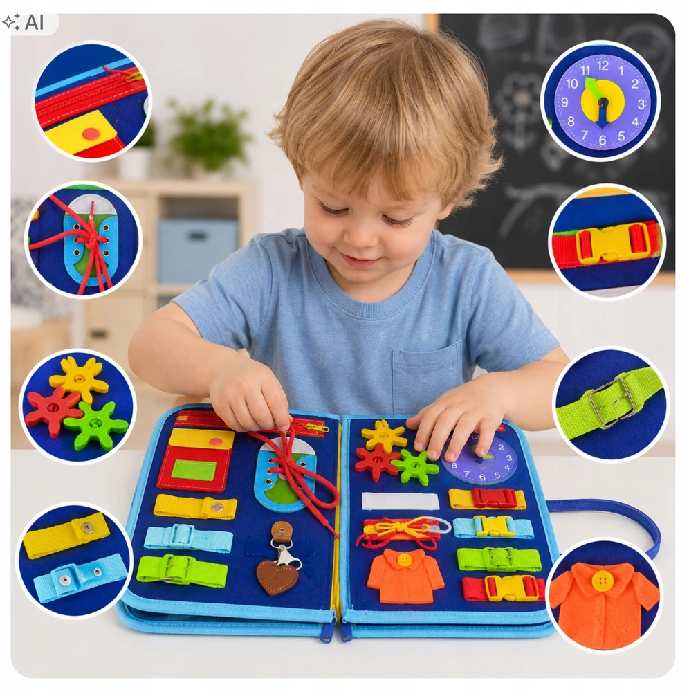 Sensorinė Montessori manipuliacinė knyga WTM, 8 puslapiai