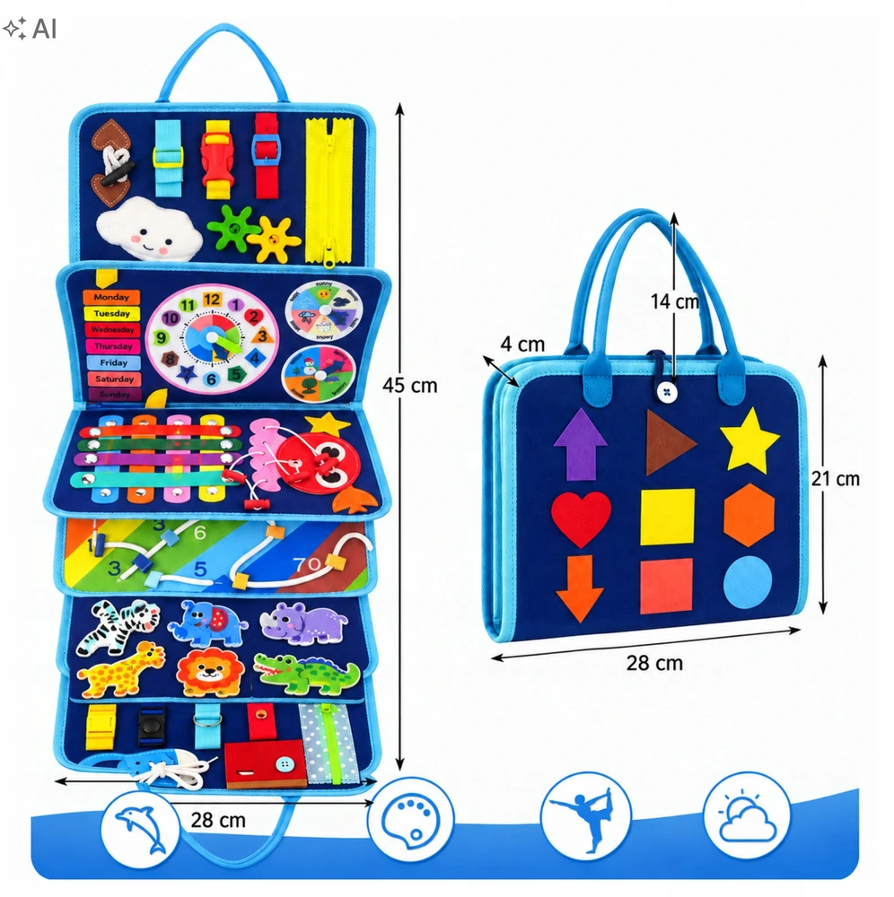Sensorinė Montessori manipuliacinė knyga WTM, 8 puslapiai