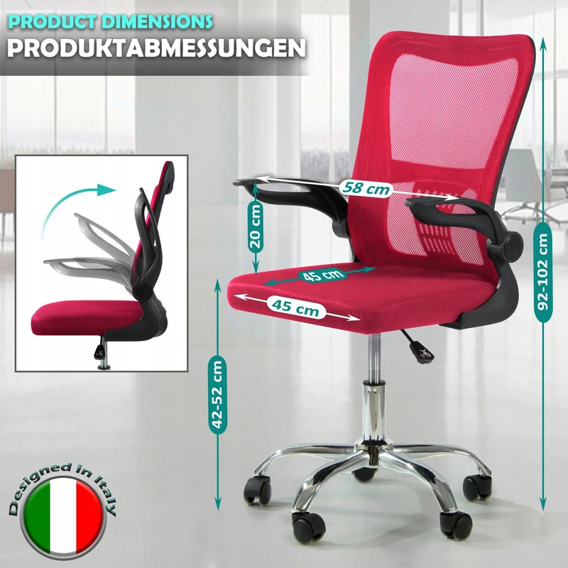 Sesto Senso ergonominė biuro kėdė V8 su atlenkiamais porankiais, raudona