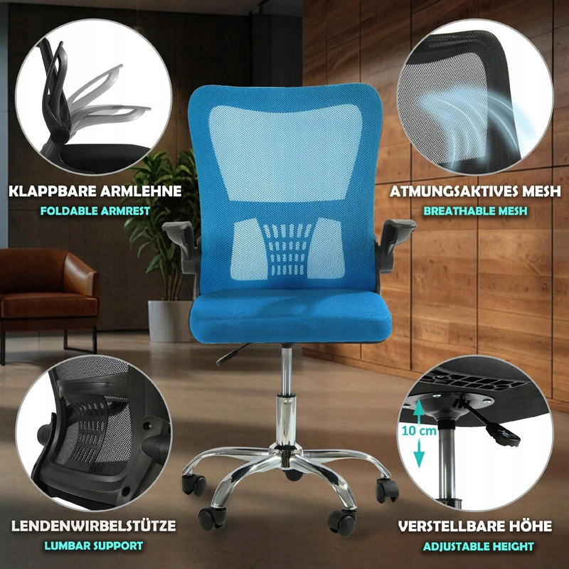 Sesto Senso ergonominė biuro kėdė V8 su atlenkiamais porankiais, mėlyna