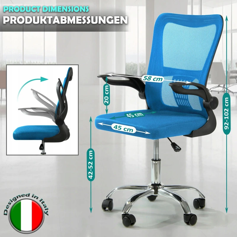 Sesto Senso ergonominė biuro kėdė V8 su atlenkiamais porankiais, mėlyna