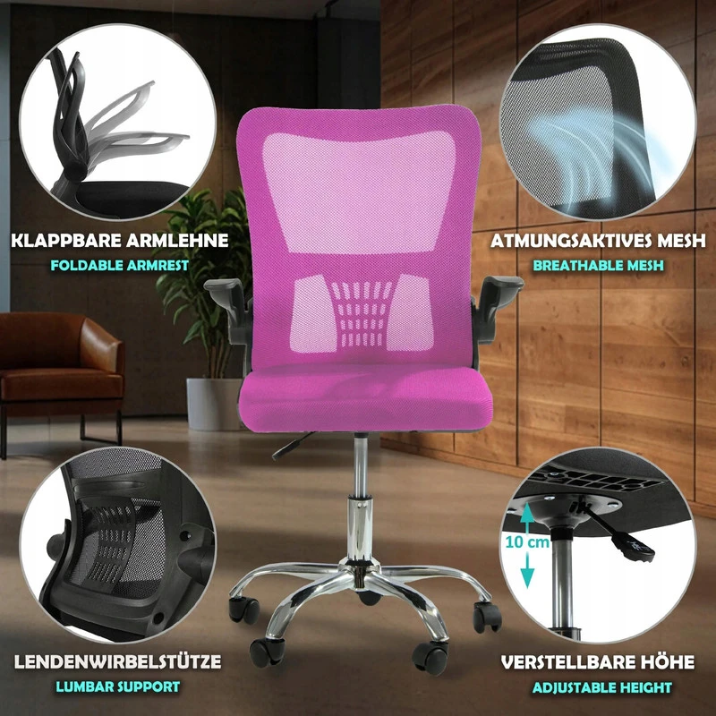 Sesto Senso ergonominė biuro kėdė V8 su atlenkiamais porankiais, rožinė