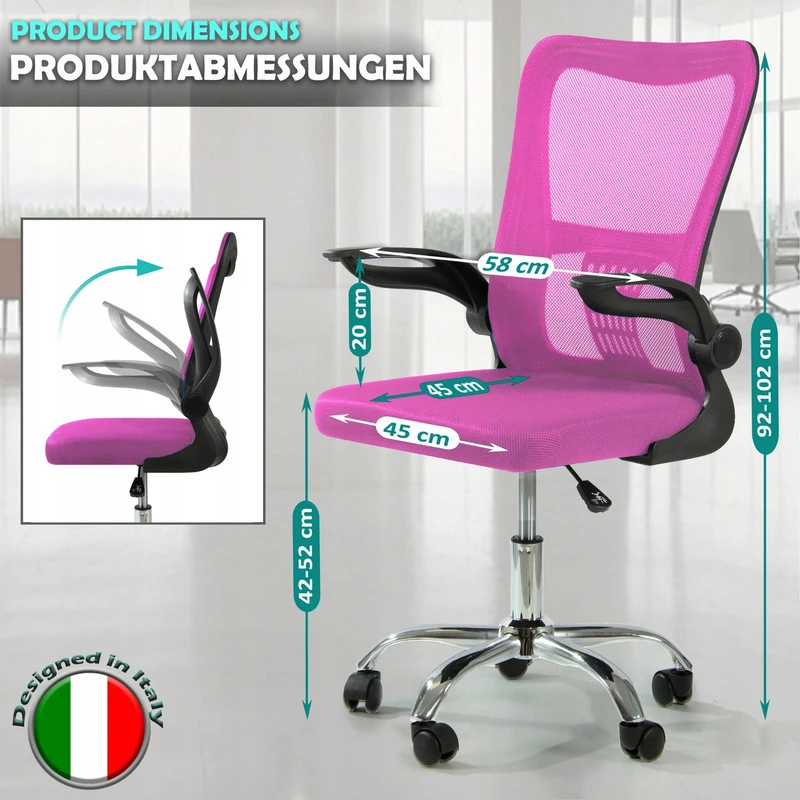 Sesto Senso ergonominė biuro kėdė V8 su atlenkiamais porankiais, rožinė