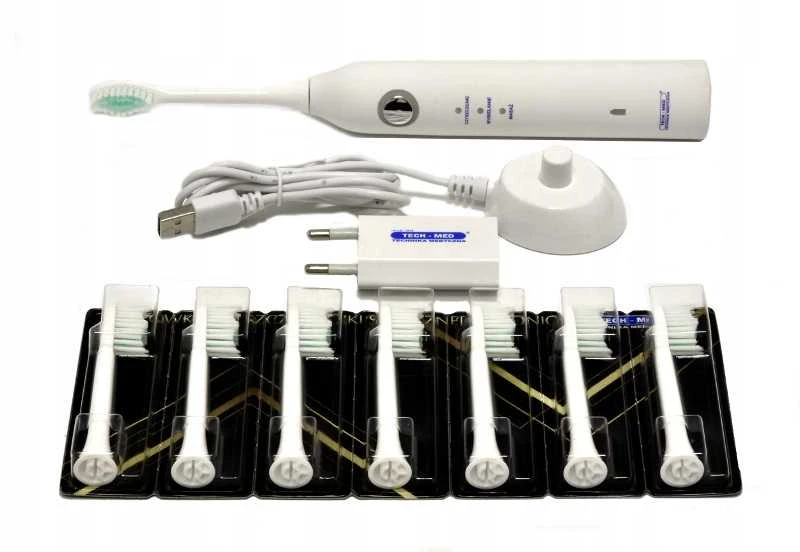 Dantų šepetėlis Sonic šepetėlių rinkinys TECH-MED – vandeniui atsparus, 3 režimai, 8 galvutės
