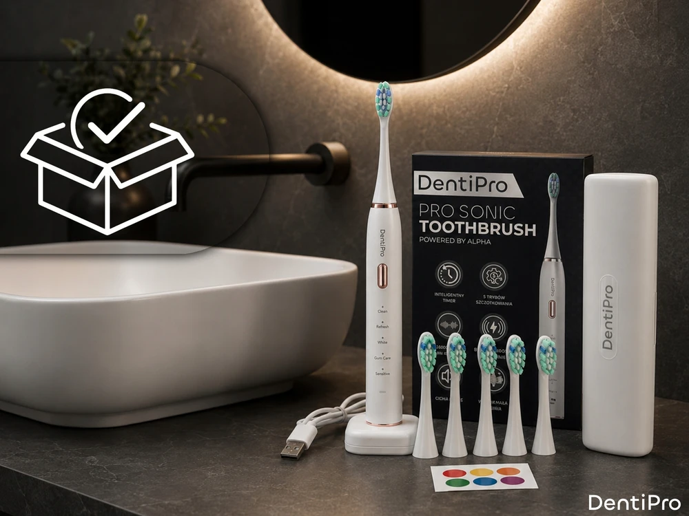 Sonicinis dantų šepetėlis DentiPro, 6 antgaliai