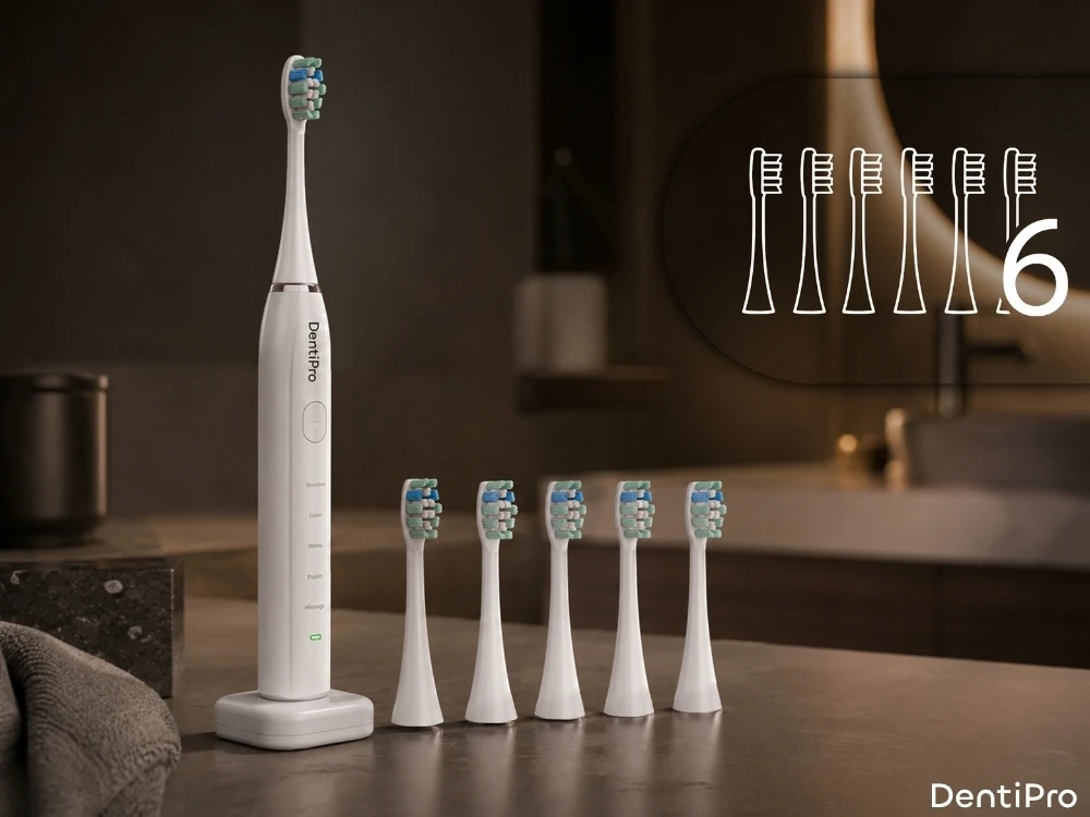 Sonicinis dantų šepetėlis DentiPro su 6 antgaliais